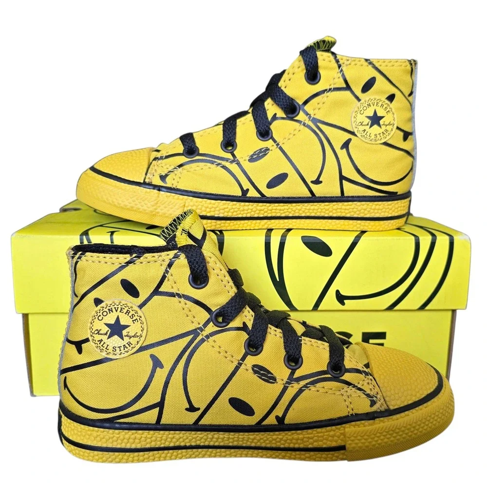 Converse Chuck Taylor China Town All Star Smiley Face Yellow Black High Tops 10T